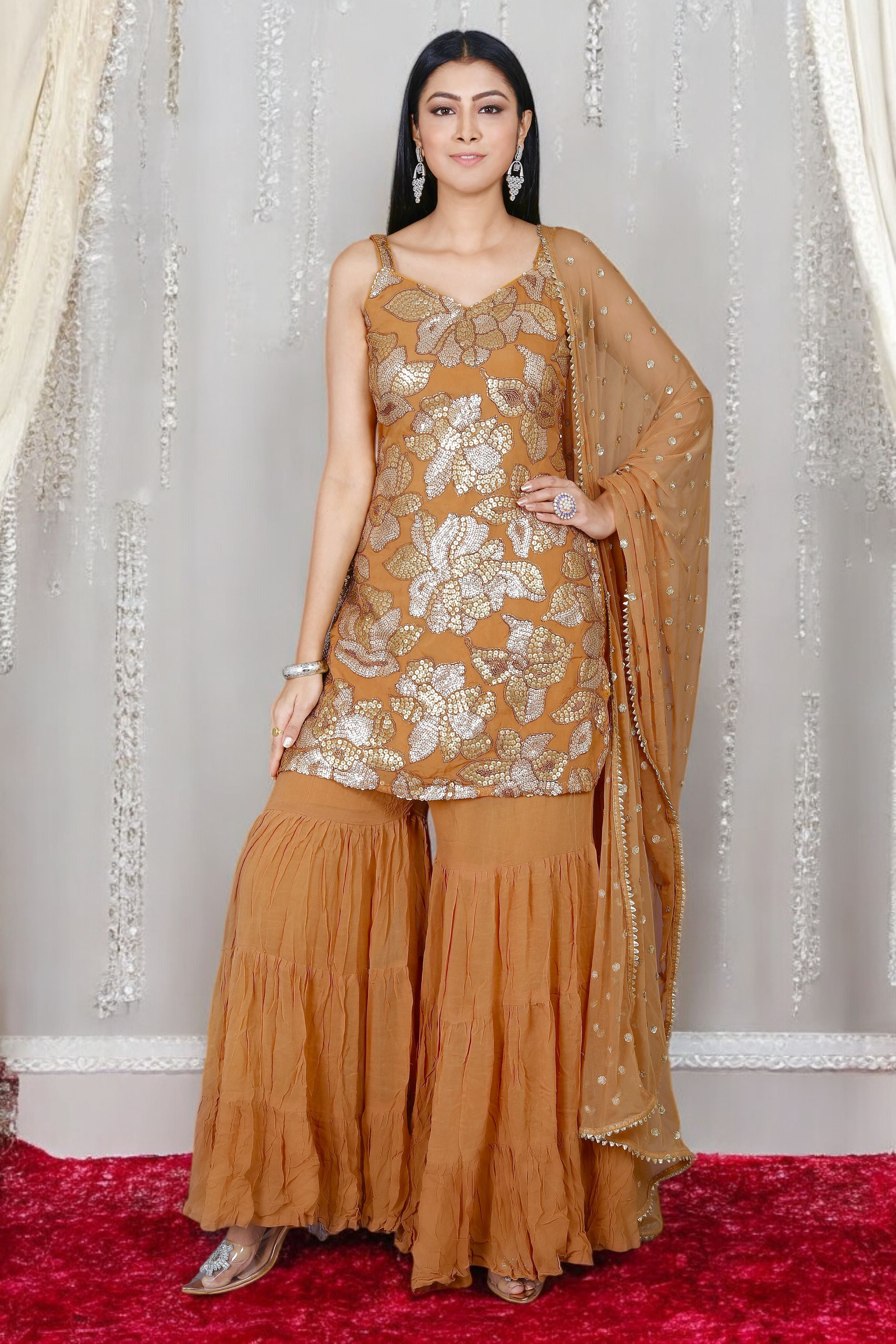 Mustard Yellow Sharara Set With Sequins Embroidery Work