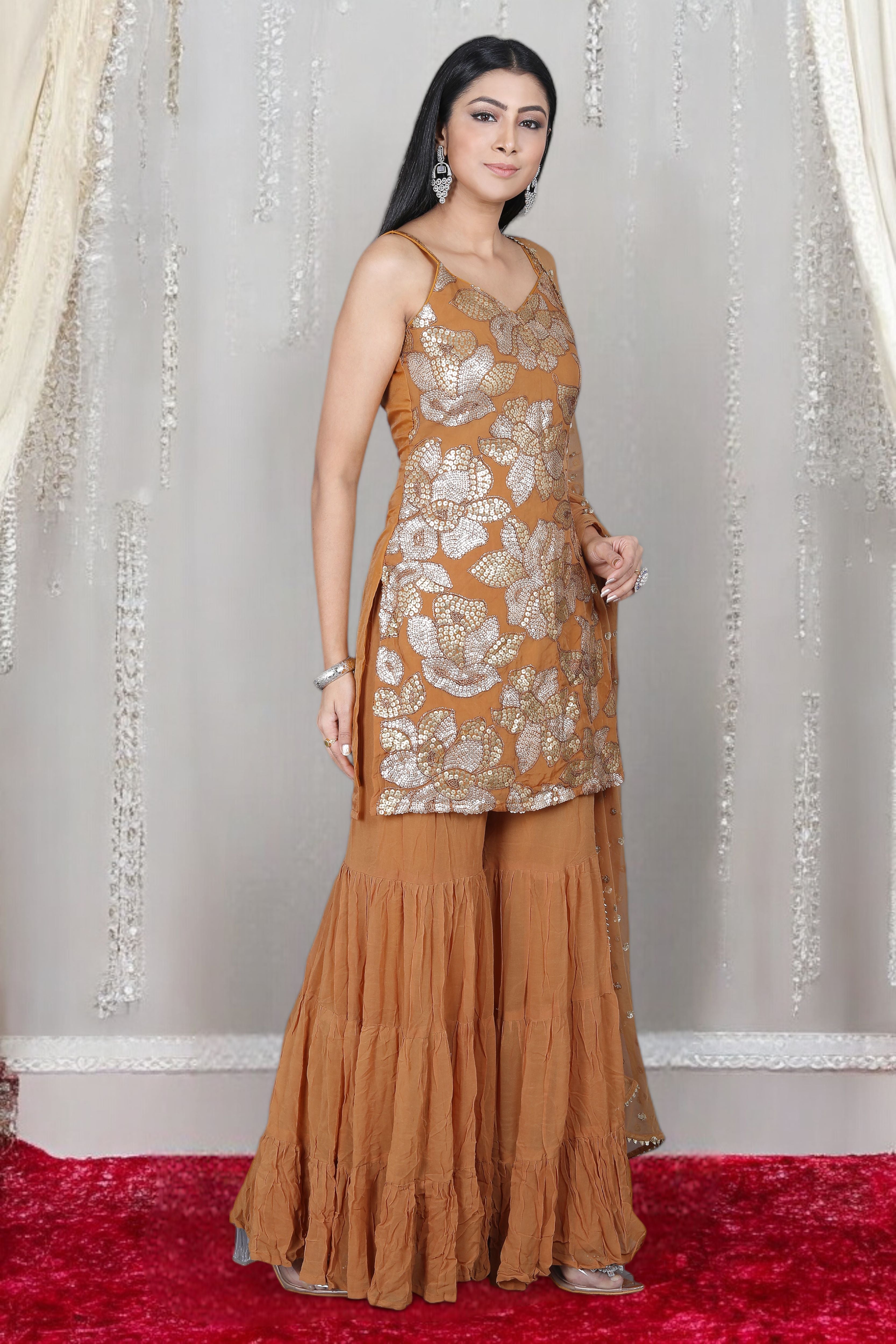 Mustard Yellow Sharara Set With Sequins Embroidery Work