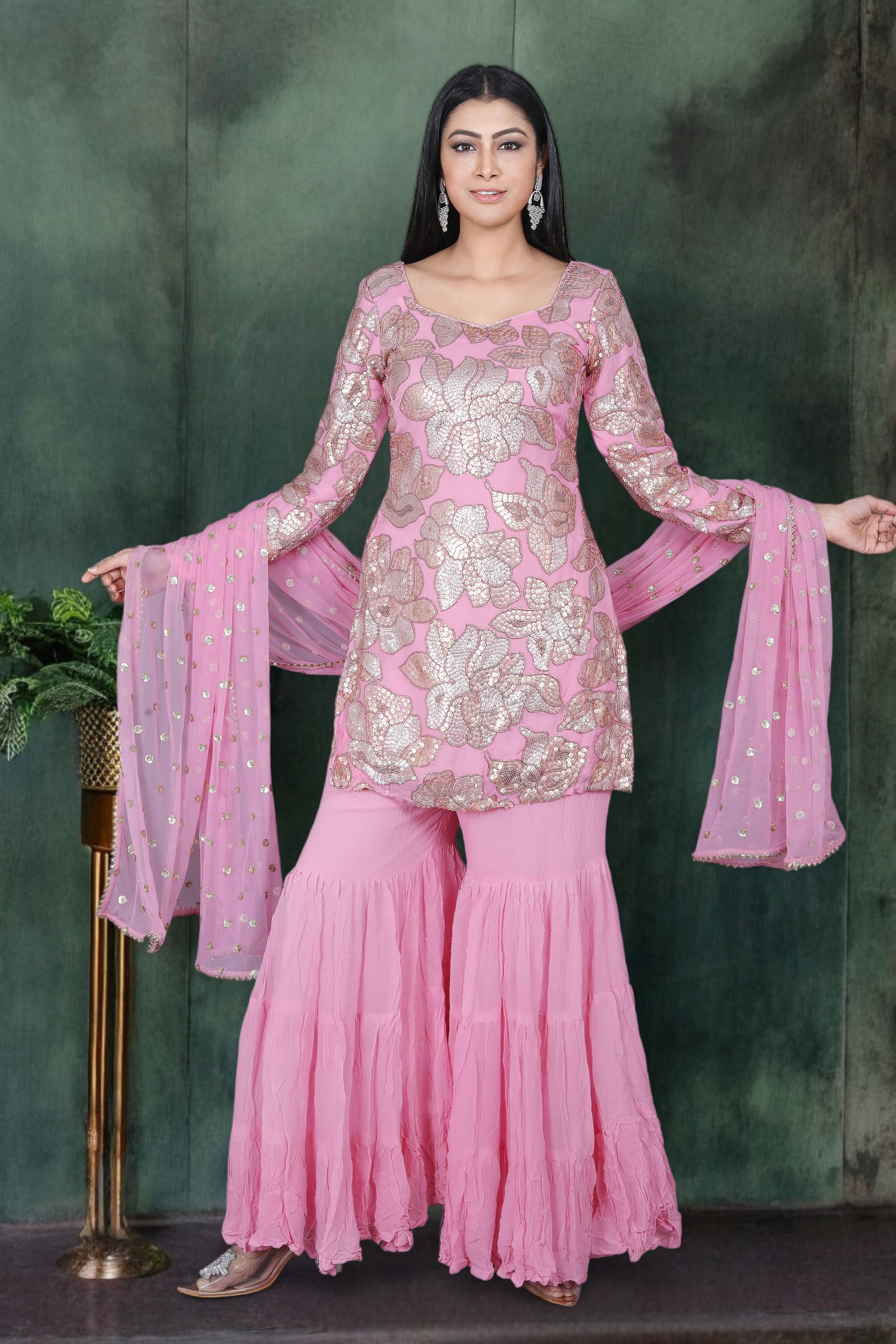 pink sharara suit