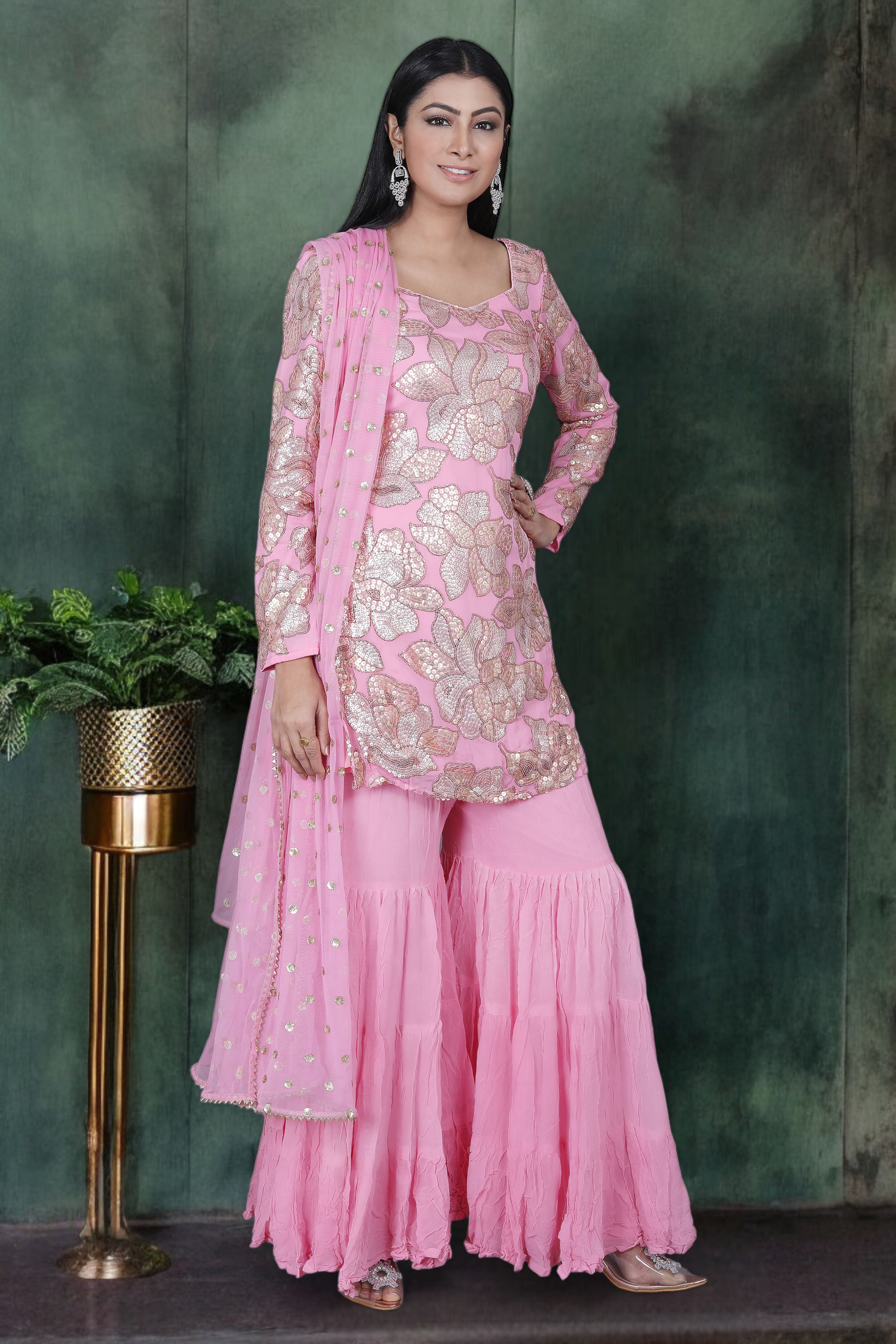 pink sharara suit