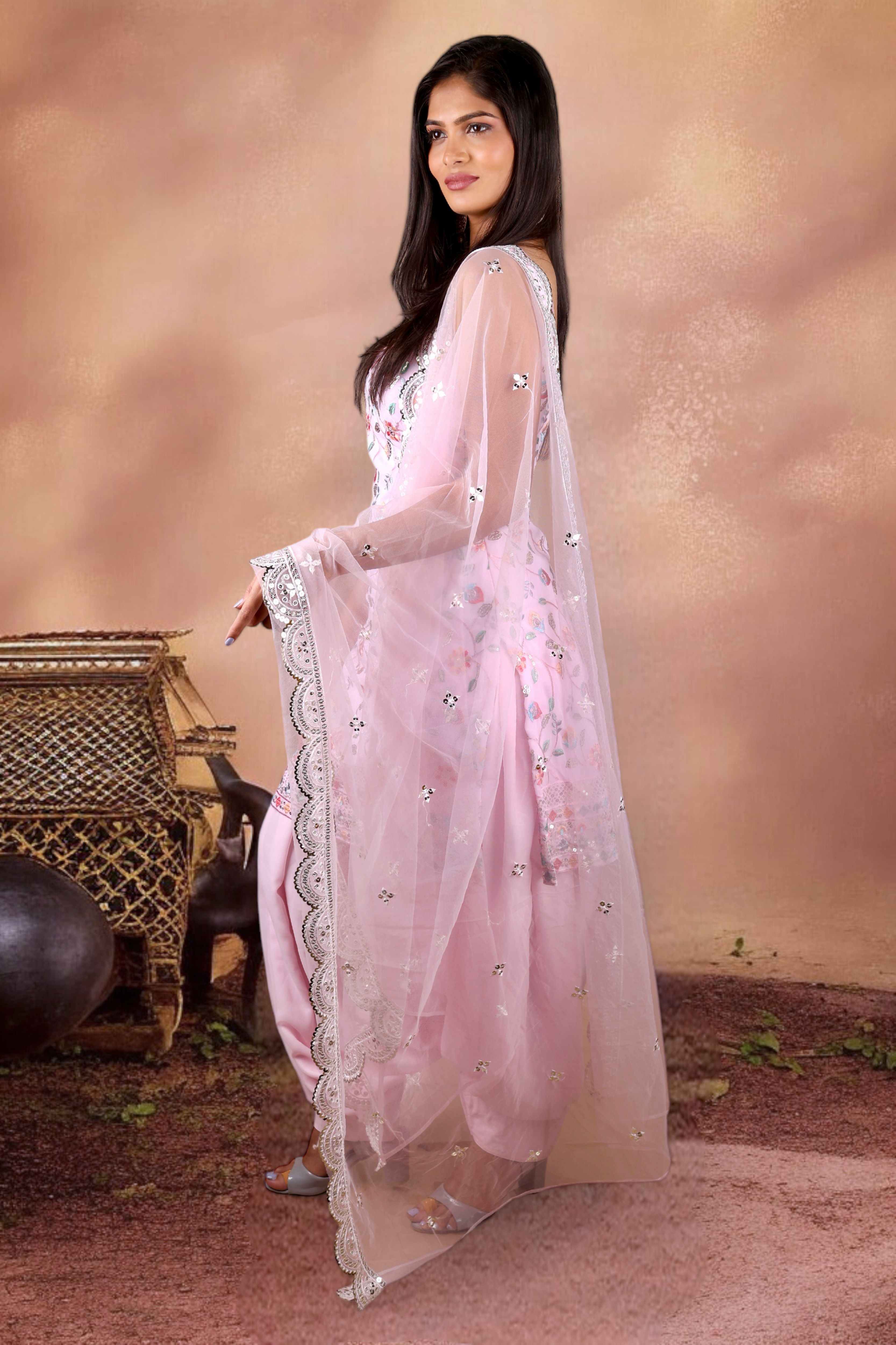 Light Pink Embroidered Georgette Patiala Suit