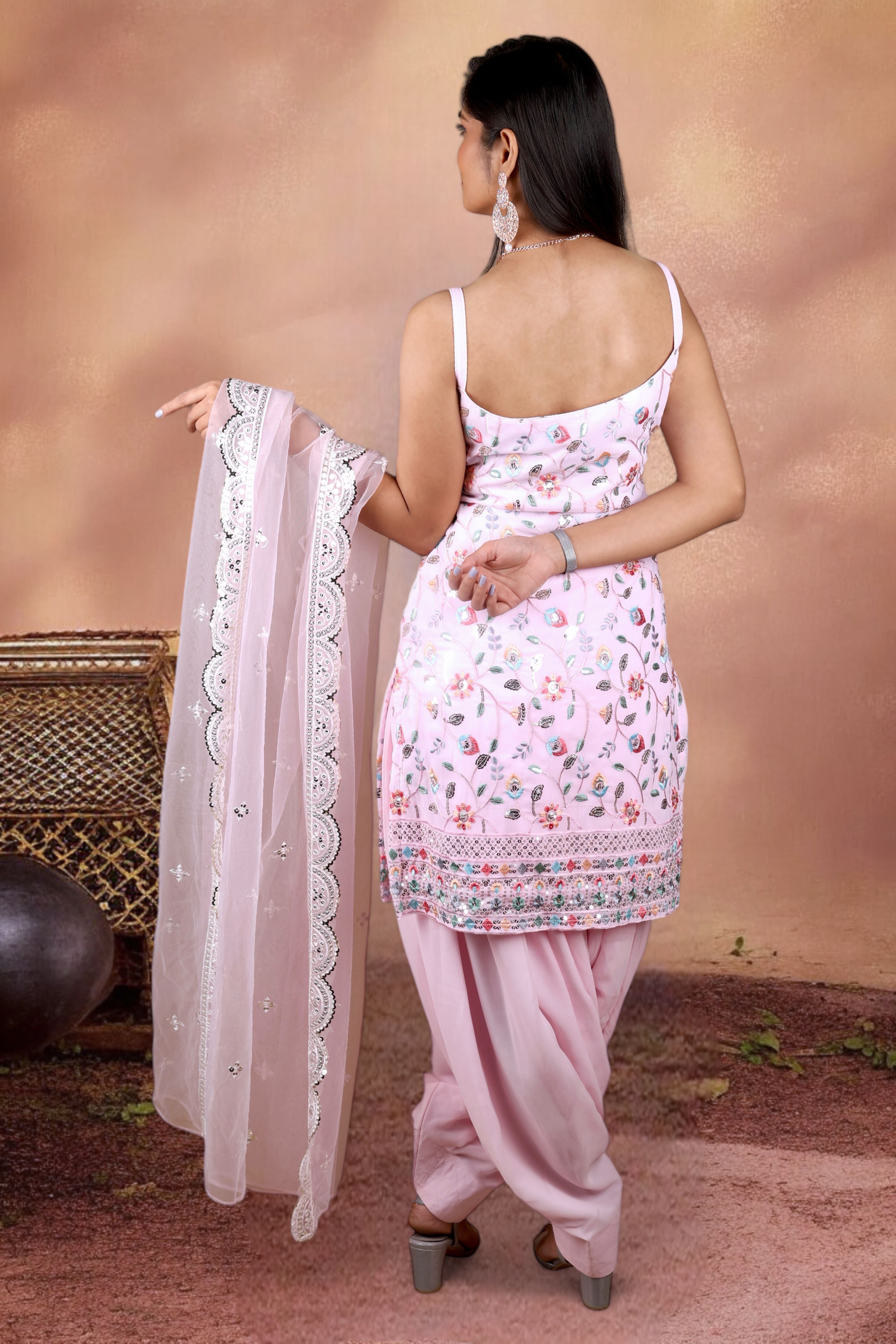 Light Pink Embroidered Georgette Patiala Suit