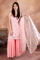 Pink Embroidered Georgette Sharara Suit