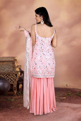 Pink Embroidered Georgette Sharara Suit