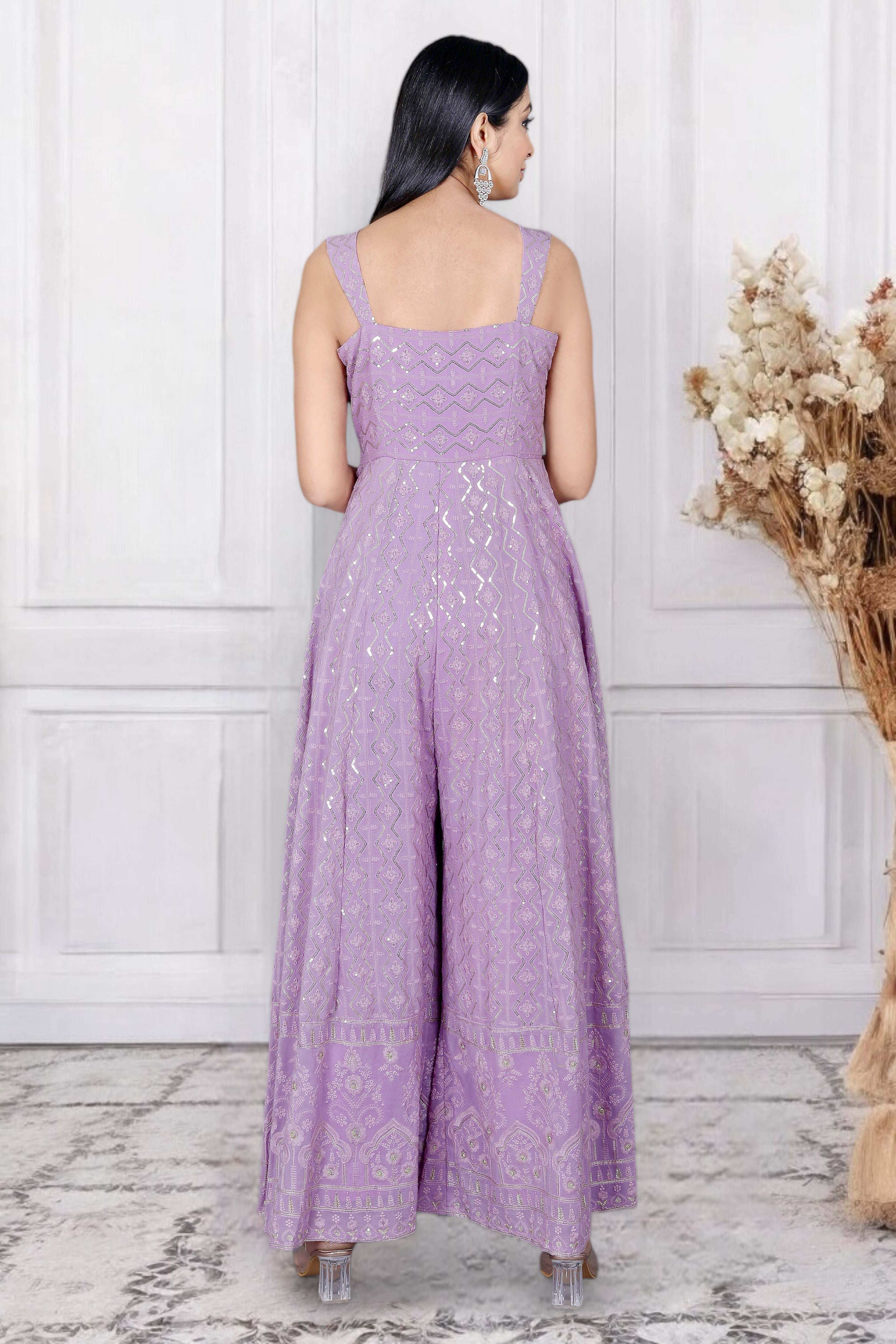 Lavender Chikankari Embroidered Indo Western Jumpsuit