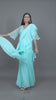 Blue Ready To Wear Ruffles Saree With Floral Blouse And Conch Detailing